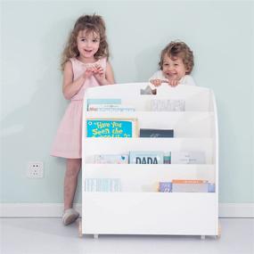 img 2 attached to White Wooden Bookshelf Display Stand on Wheels for Kids Ages 1 and Up - Kid's Bookshelf Organizer with Baby, Child, and Toddler Book Display/Shelf Case