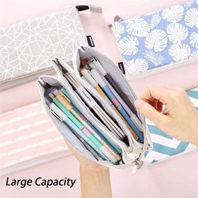 img 3 attached to Oyachic Large Capacity Pencil Case 3 Layers Pencil Pouch Big Pen Bag Women Pen Holder Stationery Box Girl Cosmetic Bag Canvas Makeup Organizer Handbag Clutch