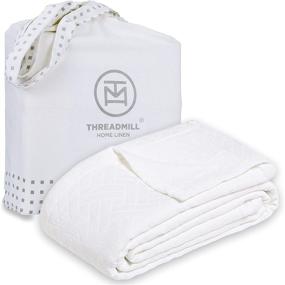 img 4 attached to Threadmill King Size Soft White Blanket/Coverlet - Premium & Luxurious Quality, 100% Long Staple Combed Cotton, Jacquard Matelasse Finish Bedspread Comforter, All-Season, 106x90 inch