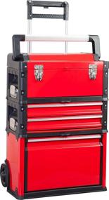 img 4 attached to 🔴 BIG RED TRJF-C305ABD Torin Garage Workshop Organizer: Portable, Stackable Rolling Upright Trolley Tool Box with 3 Drawers made of Steel and Plastic, in Vibrant Red Color