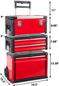 img 3 attached to 🔴 BIG RED TRJF-C305ABD Torin Garage Workshop Organizer: Portable, Stackable Rolling Upright Trolley Tool Box with 3 Drawers made of Steel and Plastic, in Vibrant Red Color