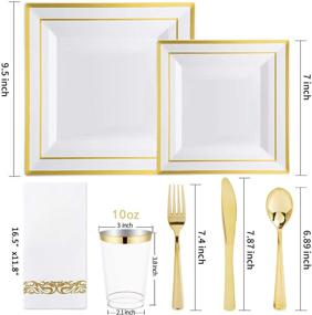 img 3 attached to 🎉 I00000 175PCS Plastic Square Plates, Napkins, Gold Disposable Cutlery & Cups, 25 Guests Set: Perfect Christmas Party Supplies with Dinner Plates, Salad Plates, Gold Silverware Sets, Tumblers, and Guest Towels