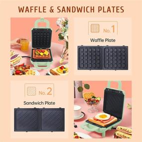 img 3 attached to 🧇 Waffle Maker and Sandwich Maker Combo with Removable Plates - Small 600w Mini Waffle Iron, Griddle, Panini Press - Ideal for Keto Breakfast, Lunch, Snacks - Green