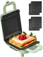 🧇 waffle maker and sandwich maker combo with removable plates - small 600w mini waffle iron, griddle, panini press - ideal for keto breakfast, lunch, snacks - green логотип