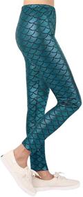 img 3 attached to Shimmering Mermaid Leggings for Girls | HDE Fish Scale Metallic Tights (4T-12) - Stretchy & Stylish