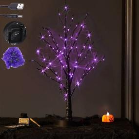 img 4 attached to LITBLOOM Lighted Halloween Tree 18IN - Spooky Tabletop Decor with 80L Purple Fairy Lights: Battery Operated or USB Plug-in Timer for Halloween Party Holiday Decoration