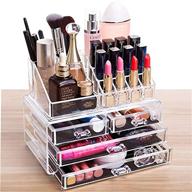 📦 cq acrylic clear makeup organizer and storage stackable skin care cosmetic display case with 4 drawers for jewelry, hair accessories, and beauty skincare products - set of 2 логотип