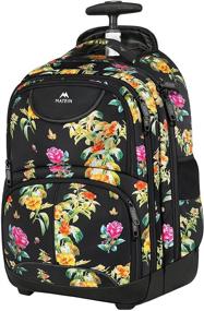 img 4 attached to Floral Rolling Laptop Backpack with Wheels, MATEIN Freewheel Carry on Luggage Business Bag – Compact College School Student Computer Bag to Fit 15.6 Inch Notebook, Travel-friendly Design for Men and Women