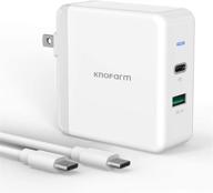 🔌 fast charger usb c, knofarm 48w 2 port charger - power adapter for 2020/2018 ipad pro 12.9 11, macbook air 13 inch 2020/2019/2018 - foldable pd 3.0 wall charger with 6.6ft usb c to c cable logo