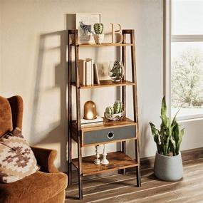 img 2 attached to 📚 Rustic Brown Rolanstar Ladder Shelf with Drawer, 4-Tier Wood Leaning Bookshelf, Hand Painted Metal Frame, 54.5”x21.1”x13.5” Organizer Shelves for Living Room, Office Room