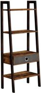 📚 rustic brown rolanstar ladder shelf with drawer, 4-tier wood leaning bookshelf, hand painted metal frame, 54.5”x21.1”x13.5” organizer shelves for living room, office room логотип