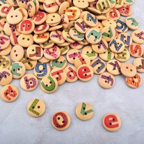 img 3 attached to 🧵 AKOAK 100 Pack 2-Hole 15MM Alphabet Painted Wooden Buttons, Mixed Round Shapes, Ideal for Sewing, DIY Scrapbooking, and Clothing Crafts (Bottom Color: Log Color)