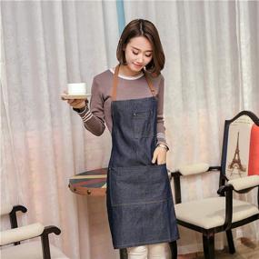 img 1 attached to Kitchen Cooking Apron for Women and Girls - Adjustable Denim Bib with Pockets, Ideal for Waitress, Baking, Barista