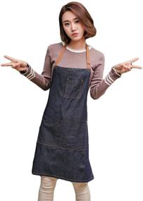 img 3 attached to Kitchen Cooking Apron for Women and Girls - Adjustable Denim Bib with Pockets, Ideal for Waitress, Baking, Barista