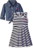 👕 striped knit skater dress with chambray shirt-jack for girls by u.s. polo assn. logo