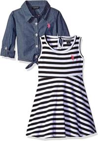 img 2 attached to 👕 Striped Knit Skater Dress with Chambray Shirt-Jack for Girls by U.S. Polo Assn.