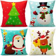 🎅 christmas holiday cushion covers: cute christmas pillow covers in 18 x 18 inches - snowman, reindeer, santa, tree - decorative cartoon pillow covers - christmas throw pillow covers logo