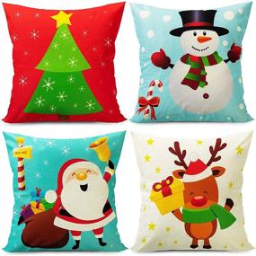 img 4 attached to 🎅 Christmas Holiday Cushion Covers: Cute Christmas Pillow Covers in 18 x 18 Inches - Snowman, Reindeer, Santa, Tree - Decorative Cartoon Pillow Covers - Christmas Throw Pillow Covers