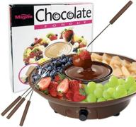🍫 110v electric chocolate fondue maker set with stainless steel bowl, serving tray, 4 steel forks - brown logo