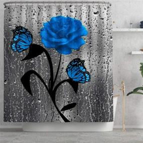 img 3 attached to 🌹 Booinxaa 4 Piece Blue Rose Shower Curtain Set with Non-Slip Rugs, Toilet Lid Cover, and Bath Mat Accessories, 70 x 70 Inch Bathroom Curtains Set with 12 Hooks, Washable Waterproof Shower Curtains for Decor