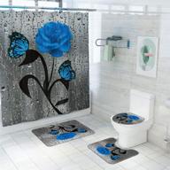 🌹 booinxaa 4 piece blue rose shower curtain set with non-slip rugs, toilet lid cover, and bath mat accessories, 70 x 70 inch bathroom curtains set with 12 hooks, washable waterproof shower curtains for decor logo