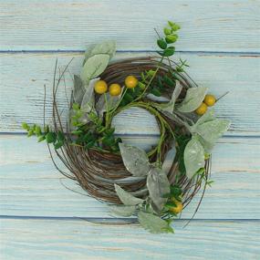 img 3 attached to 🌿 CVHOMEDECO 9-Inch Rustic Country Artificial Lambs Ear, Boxwood, and Twig Wreath for Year Round Indoor or Outdoor Display