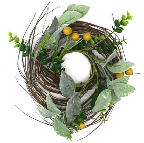 img 4 attached to 🌿 CVHOMEDECO 9-Inch Rustic Country Artificial Lambs Ear, Boxwood, and Twig Wreath for Year Round Indoor or Outdoor Display