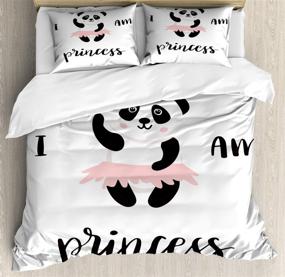 img 1 attached to 🐼 Ambesonne Cartoon Duvet Cover Set: Funny Ballerina Panda Bear Dancing in Pink Skirt Girls - King Size