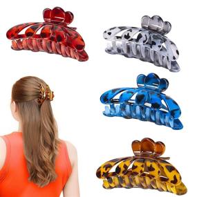 img 4 attached to 💇 4.3 Inch Large Hair Claw Clips: Strong Grip Hair Claws for All Hair Types - 4 Pack