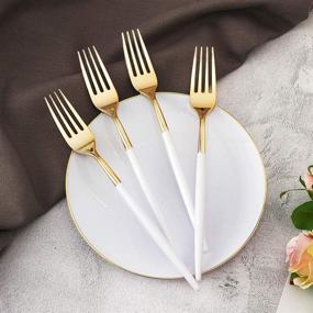 img 1 attached to I00000 144 Gold Plastic Forks: Stylish Disposable Gold Flatware for Christmas Party Wedding, Featuring White Handle for Elegant Touch