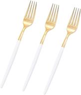 i00000 144 gold plastic forks: stylish disposable gold flatware for christmas party wedding, featuring white handle for elegant touch logo