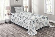 🐶 dog bedspread by ambesonne: childish sketch style patterns of various domestic puppy and dog breeds in blue grey - decorative quilted coverlet set with pillow sham - twin size logo