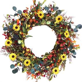 img 4 attached to 🍁 Large 24" Fall Berry and Flower Wreath for Front Door Home Decor - Artificial Autumn Wreath with Rich Berries