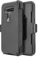 lg k51 belt clip holster cell phone case - customerfirst heavy duty hybrid shockproof bumper case with built-in screen protector and kickstand (black) logo