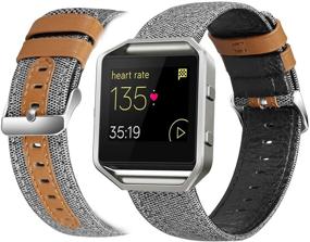 img 4 attached to 👌 Премиум Большие Серые Ремешки для Fitbit Blaze с Оправой - Стильные Ремни из Холста и Микрофибры в Замену для Мужчин и Женщин