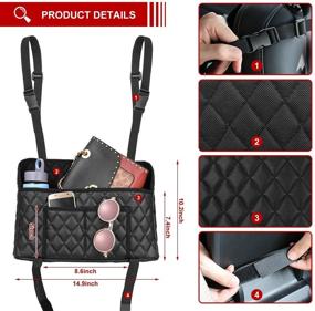 img 3 attached to Органайзер для автомобиля с кармашком для сумки Car Net Pocket Handbag Holder Organizer, из искусственной кожи, держатель сумки для автомобиля между сидений, хранение и организация в автомобиле с 2 блестящими крючками для задней части сиденья и 2 подставками.