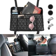 органайзер для автомобиля с кармашком для сумки car net pocket handbag holder organizer, из искусственной кожи, держатель сумки для автомобиля между сидений, хранение и организация в автомобиле с 2 блестящими крючками для задней части сиденья и 2 подставками. логотип