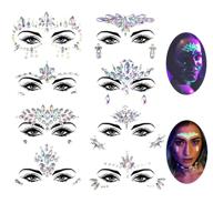 💎 le fu li 8 sets noctilucent face gems luminous temporary tattoo stickers acrylic crystal glitter waterproof face jewels rainbow tears rhinestone for party, rave festival logo