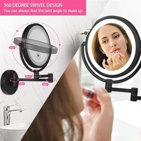 img 2 attached to 💄 Matte Black Wall Mounted LED Makeup Mirror with 3X Magnification and 8 Inches Double Sided Swivel - Ideal for Bathroom Vanity
