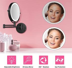 img 3 attached to 💄 Matte Black Wall Mounted LED Makeup Mirror with 3X Magnification and 8 Inches Double Sided Swivel - Ideal for Bathroom Vanity