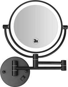 img 4 attached to 💄 Matte Black Wall Mounted LED Makeup Mirror with 3X Magnification and 8 Inches Double Sided Swivel - Ideal for Bathroom Vanity