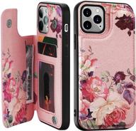 🌸 crosspace case compatible with iphone 11 [6.1 inch,2019 release], wallet case for women and girls with card holder &amp; special design, premium pu leather back flip cover cases - pink flower print logo