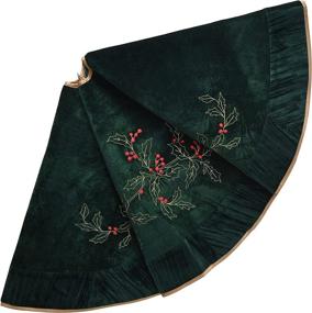 img 4 attached to 🎄 X.Sem Dark Green 50-Inch Holly Leaf Embroidered Velvet Christmas Tree Skirt with Pleated Velvet Border