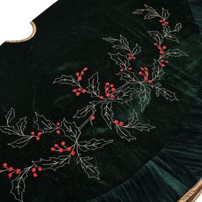 img 1 attached to 🎄 X.Sem Dark Green 50-Inch Holly Leaf Embroidered Velvet Christmas Tree Skirt with Pleated Velvet Border