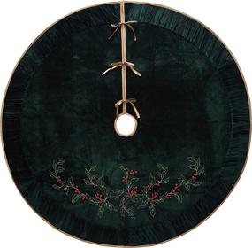 img 3 attached to 🎄 X.Sem Dark Green 50-Inch Holly Leaf Embroidered Velvet Christmas Tree Skirt with Pleated Velvet Border