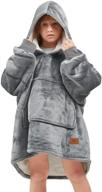 oversized plush sherpa wearable blanket hoodie - perfect teen girl gifts and women's one size fits all - kids 30x28, grey logo