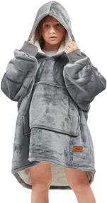 img 4 attached to Oversized Plush Sherpa Wearable Blanket Hoodie - Perfect Teen Girl Gifts and Women's One Size Fits All - Kids 30x28, Grey