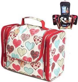 img 4 attached to Palcovi Hearts Pattern Large Capacity Hanging Toiletry Bag - Ultimate Travel Organizer for Full-Sized Toiletries - Dopp Kit with Metal Hook