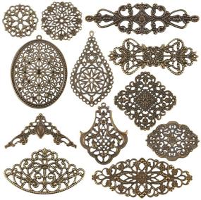 img 4 attached to 📿 MegaPet - 120pcs Antique Bronze Filigree Pendant Links: Mixed Tibetan Metal Charms for DIY Jewelry Making