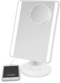 img 1 attached to 🪞 iHome Reflect iCVBT2 7"x9" Vanity Mirror with Bluetooth Audio, LED Lighting, Speakerphone, USB Charging – White